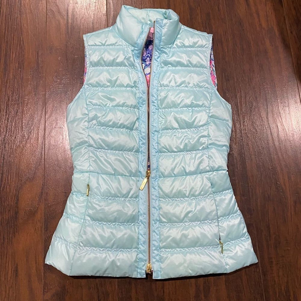 Lilly Pulitzer Elana Puffer Vest Seasalt Blue Pineapple XXS